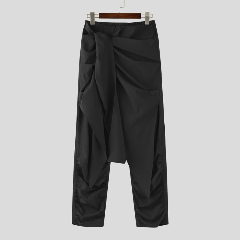 INCERUN Мужские повседневные длинные шаровары с высокой эластичной талией и оборками