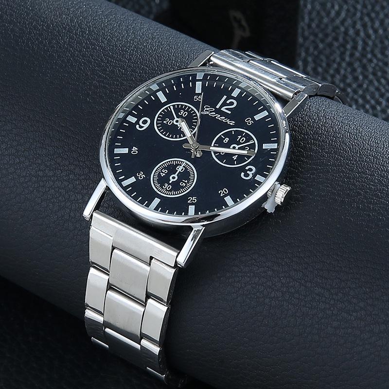 Men's Casual Blue Light Three-eyed Steel Strap Watch Quartz Movement Fashionable Gift Wholesale