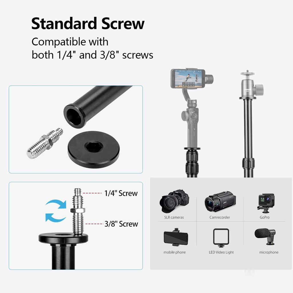 Штатив Koolehaoda, удлинительная штанга, универсальная удлинительная штанга, телескопическая длина, алюминиевый сплав, удлинительная штанга с резьбой для камеры мобильного телефона