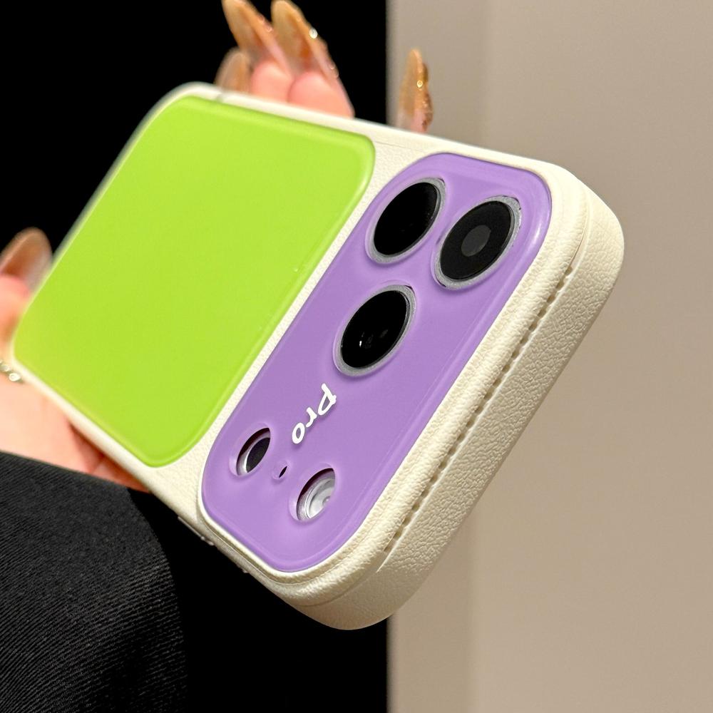 Cute Dopamine Hit Color Acyrlic Case for 13 14 15 16 17 Pro Max 17Pro Leather Bumper Big Window Camera Protection Cover