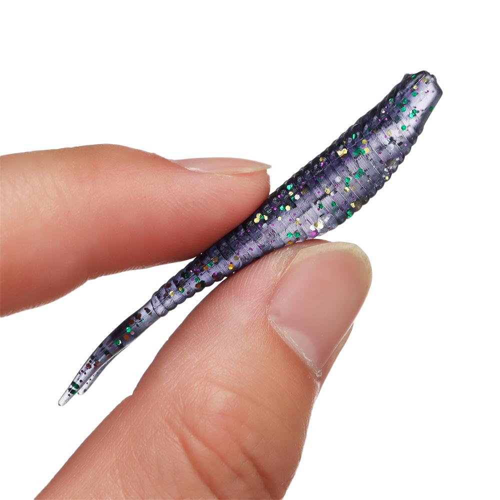 20 шт. силиконовые двухцветные блестки для рыбалки, мягкая искусственная приманка, червь, раздвоенный хвост