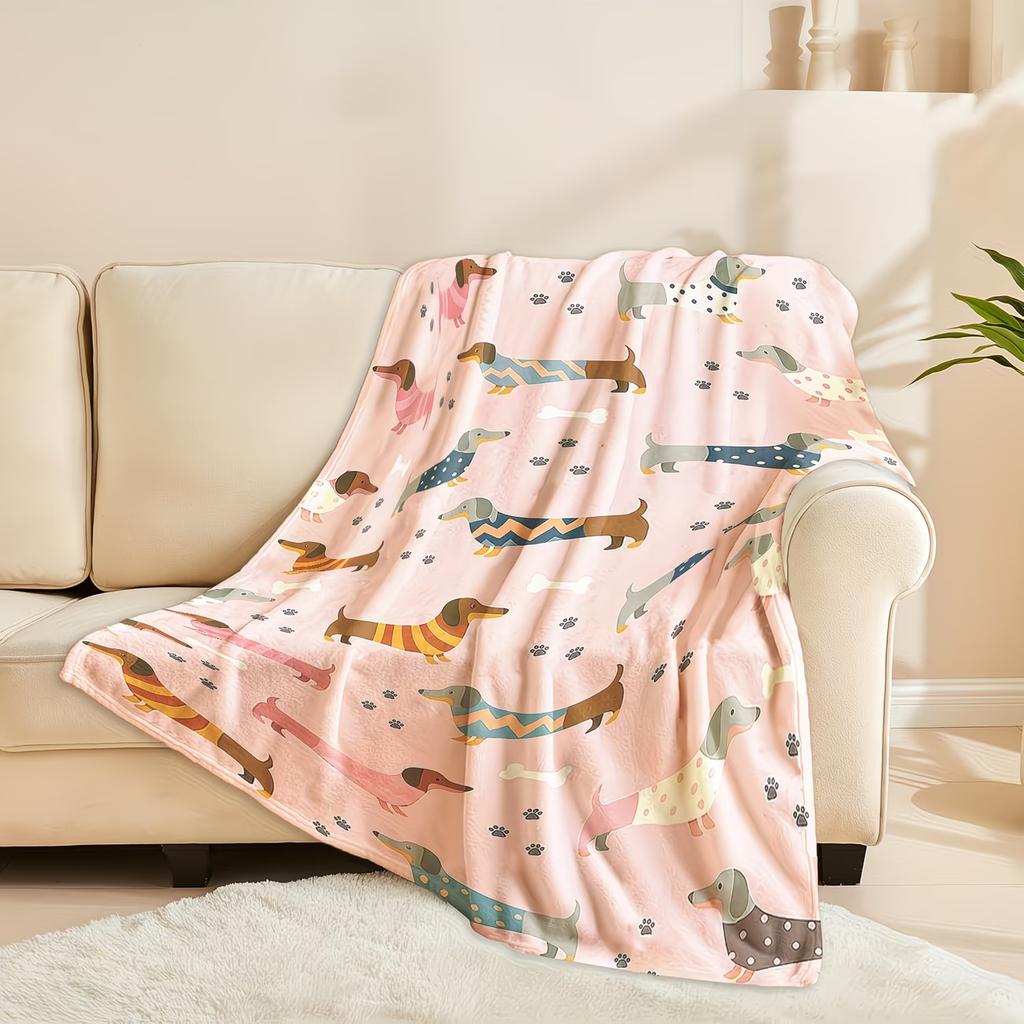 Cute Dachshund Pattern Blanket Soft and Warm Bed Camping Travel Office Decor Cozy Autumn Home Flannel Fabric  Artistic Design