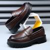 Fashion Casual Leather Shoes Business Style Mens Thick Soled Loafers Slip On Business Shoes Classic Soft Dress Breathable Male Moccasins
