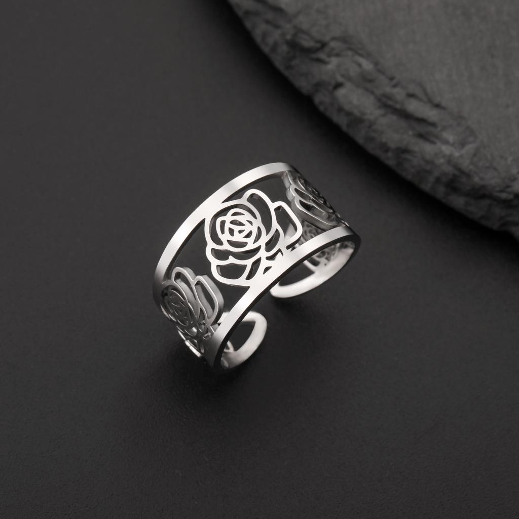 Xiaomi Skyrim New Trendy Cutout Rose Flower Women's Rings Stainless Steel Adjustable Finger Ring Jewelry Engagement Anniversary Gifts