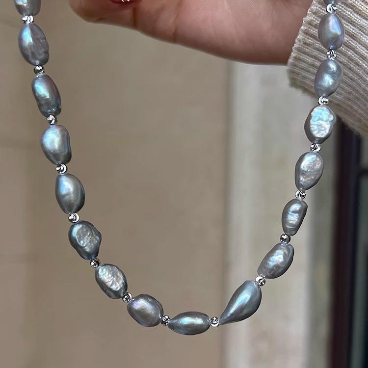 Новый стиль Натуральный барочный пресноводный серый жемчуг Женские наборы для женщин Ожерелье Браслет Свадебные подарки Не выцветает