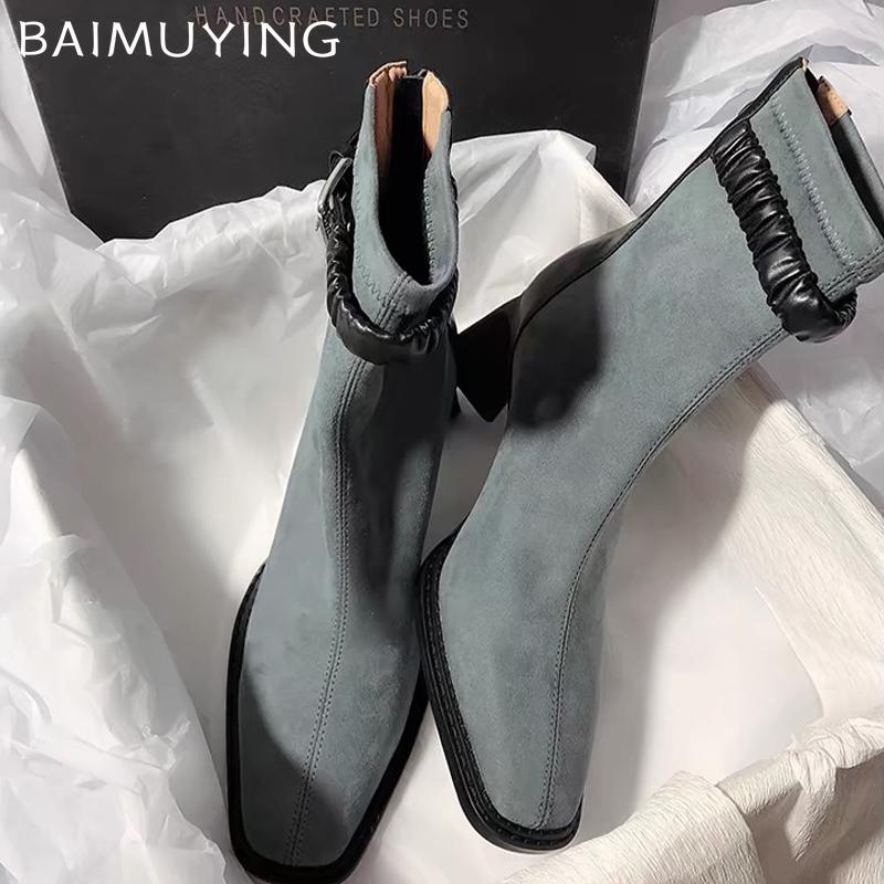 Женские зимние ботильоны на высоком каблуке, замшевые туфли с острым носком, массивные дизайнерские ботинки челси, тренд 2024 года, зимние готические ботинки Botas De Mujer