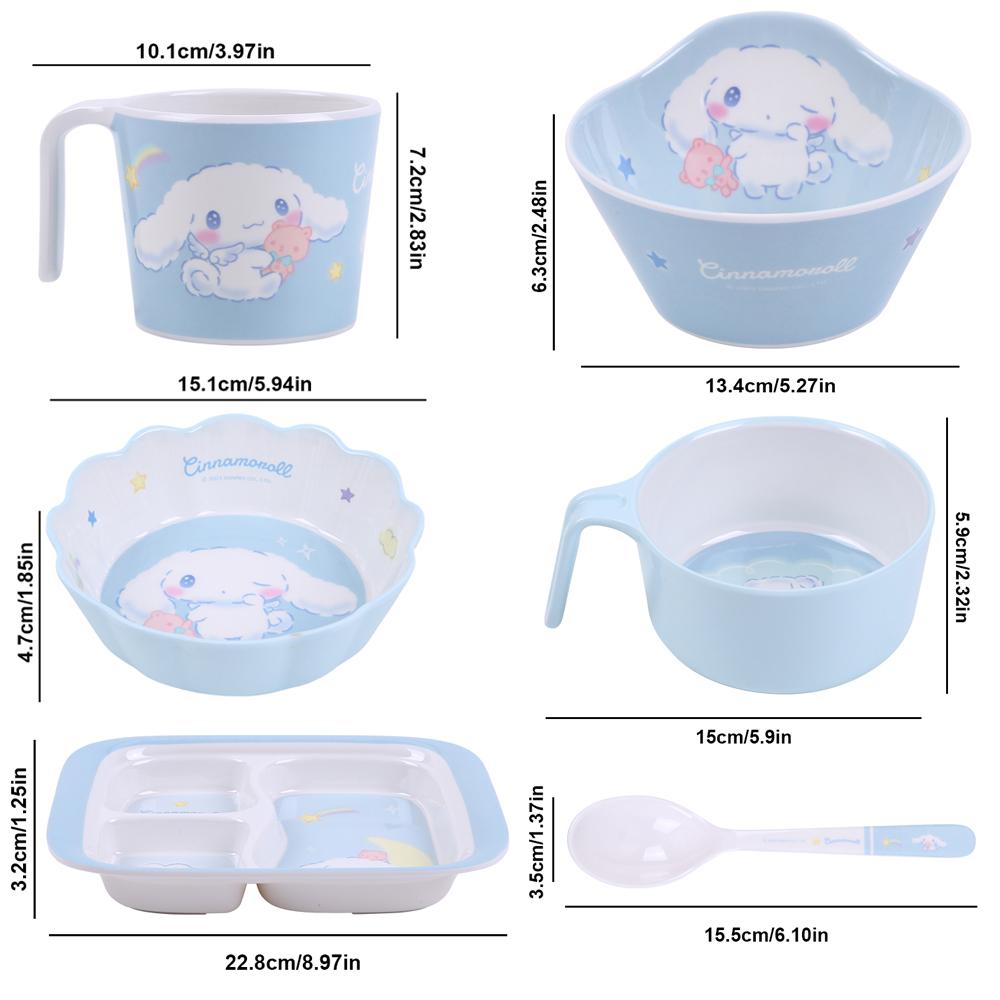 1 шт. Посуда Sanrio Cinnamoroll, мультяшная тарелка для завтрака, защита от падения, защита от ожогов, нескользящая ручка-кружка, ложка, миска, столовые приборы с кружевом