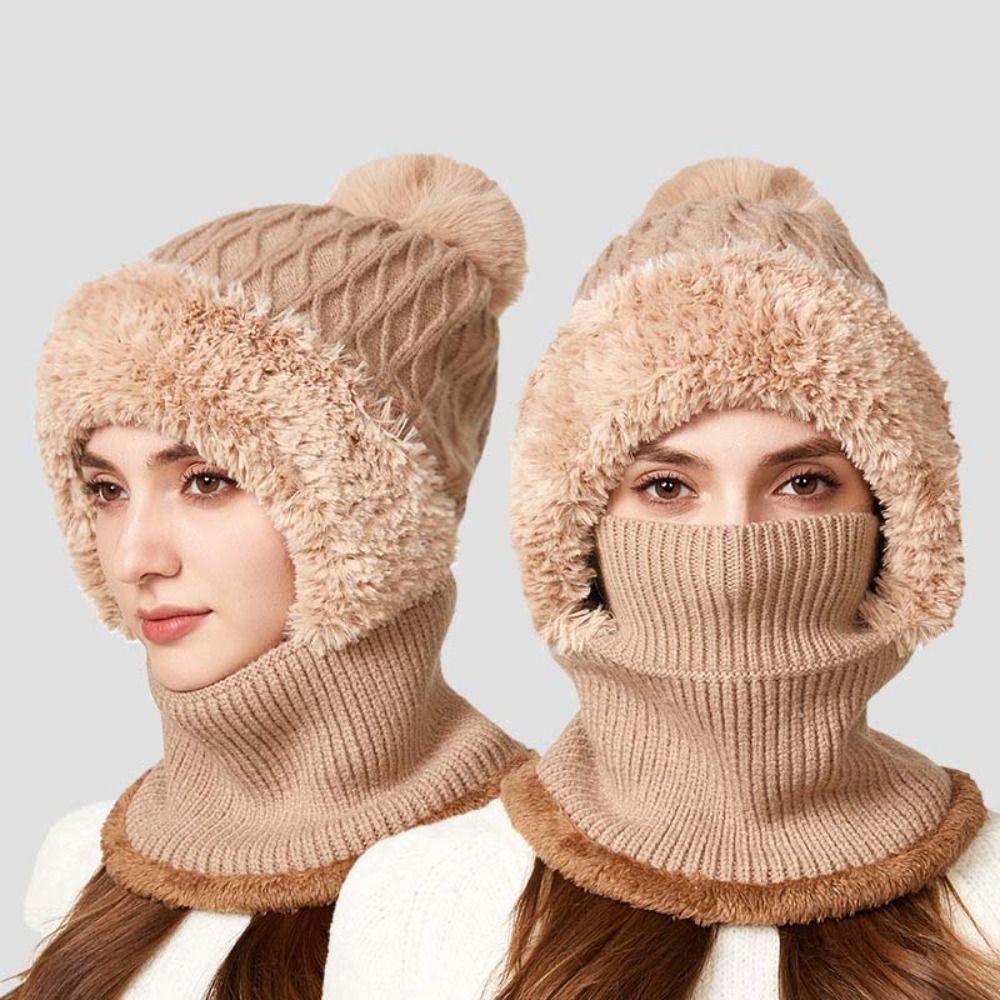 Windproof 2in1 Scarf Hat Plush Balaclavas Hat Fashion Winter Cap Mask Set Riding