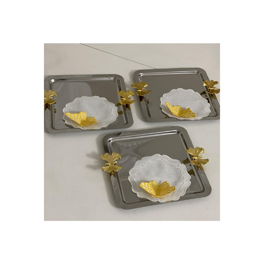 Роскошный квадратный презентационный поднос с двойной бабочкой из нержавеющей стали, 6 предметов