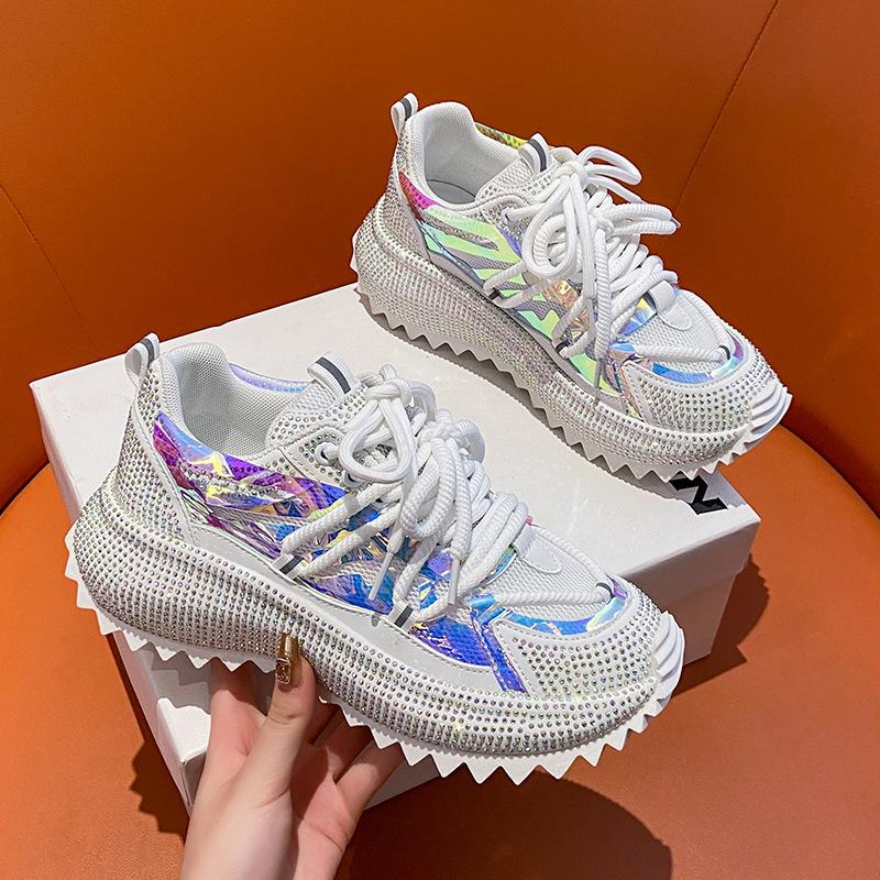 Женская обувь со стразами, женские кроссовки со стразами, дышащие, роскошные, дизайнерские, повседневные, с толстой подошвой, для папы, обувь Zapatos Mujer 2024