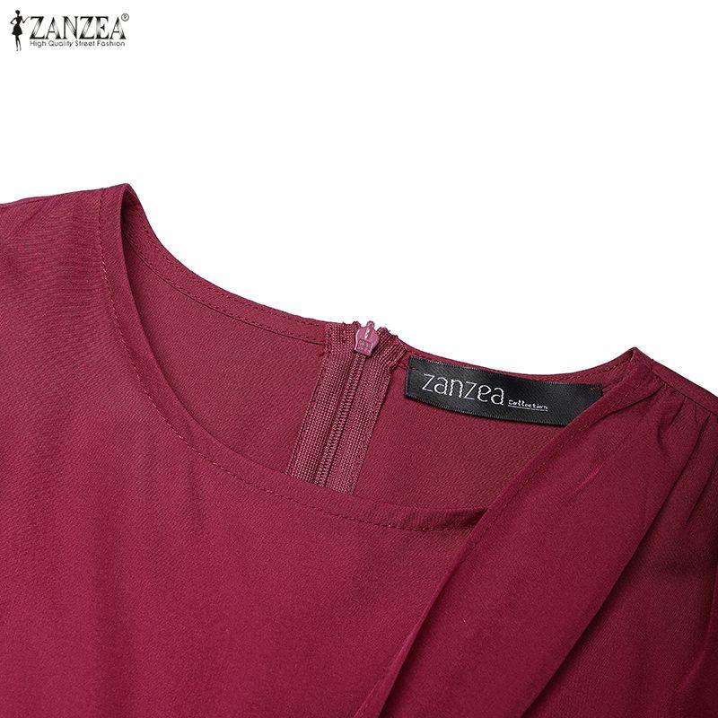 ZANZEA Женское мусульманское повседневное платье свободного кроя с круглым вырезом и длинным рукавом