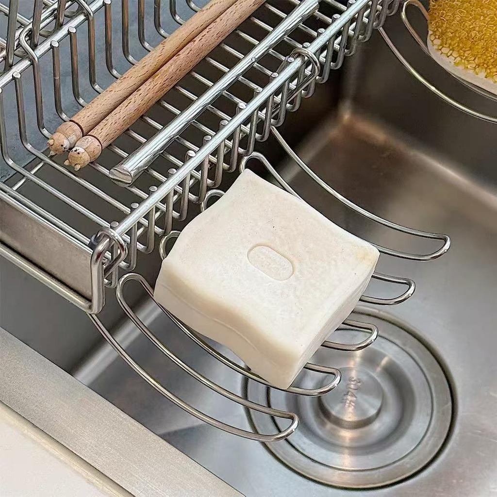 Stainless Steel Hanging Sink Drain Rack Kitchen Sponge Holder Soap Storage Basket