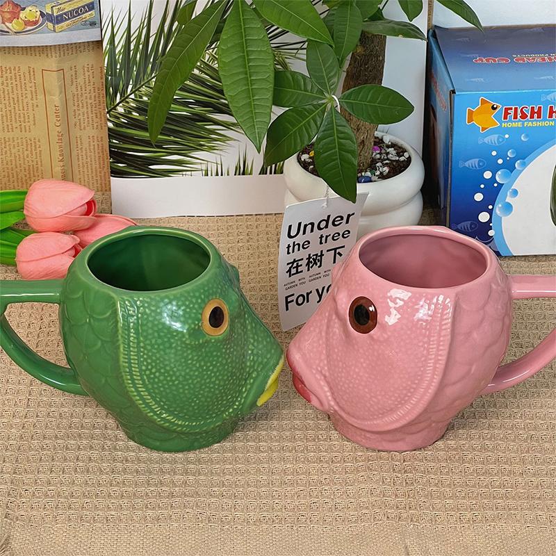 Funny Cup Ugly Greenhead Fish Ceramics Coffee Cup Large Capacity Creative Office Children'S Water Cup Mugs