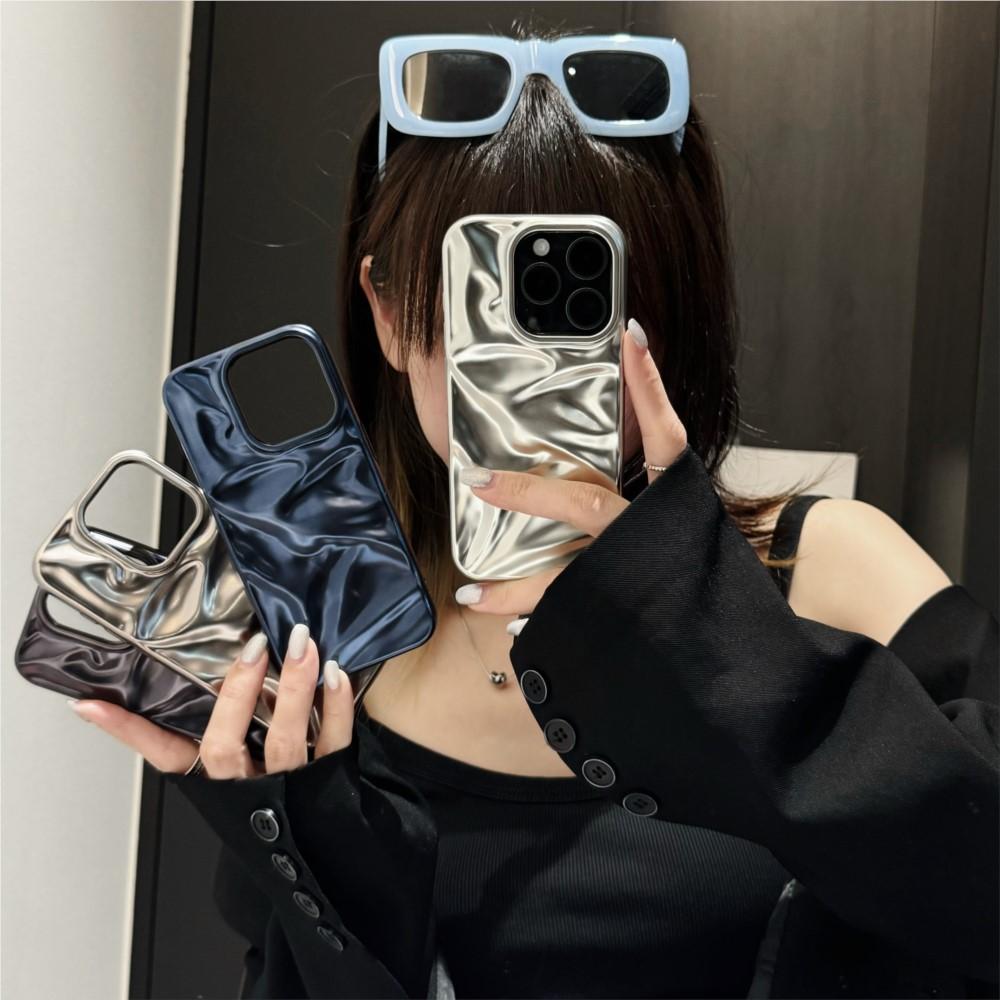 Luxury Matte Silver Water Ripple Case For 17 Air 16 15 14 Plus 13 12 Pro Max 11 Creative Frosted Wrinkle Shockproof Cover