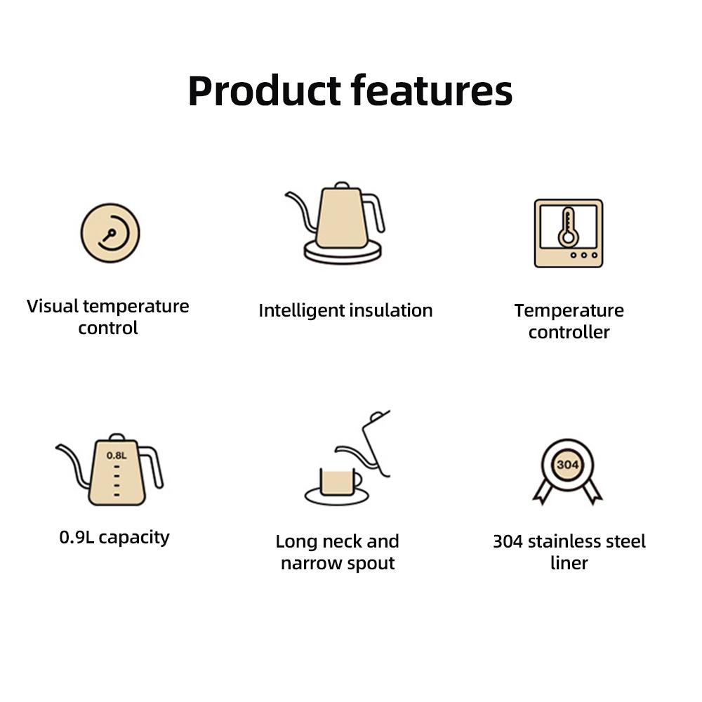 Электрический чайник на гибкой стойке, 0,9 л, с контролем температуры, из нержавеющей стали, внутренний быстрый нагрев, 1200 Вт