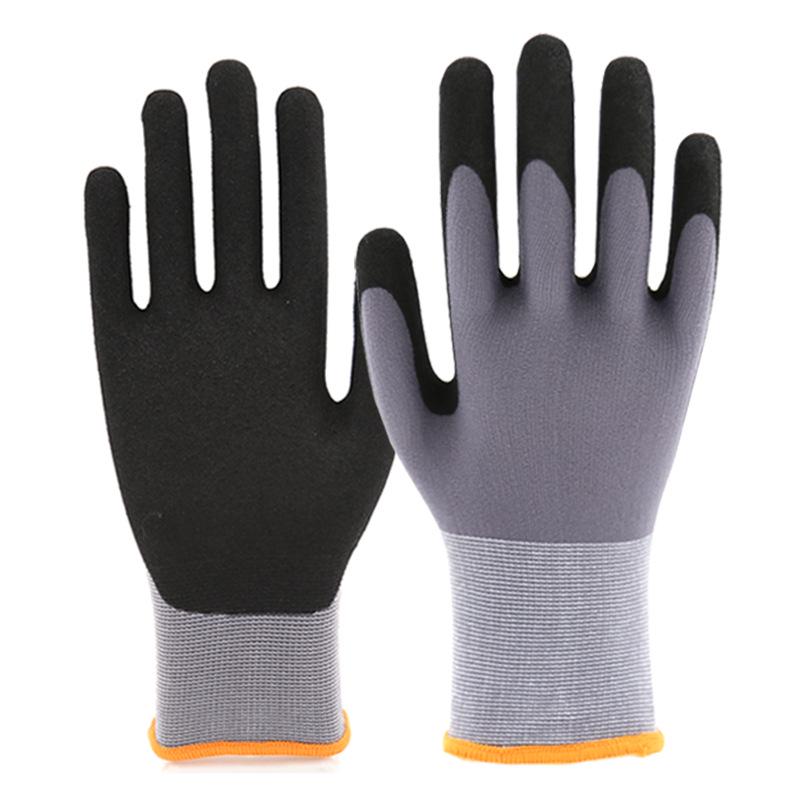 15-Gauge Non-Slip Nylon Frosted Gloves for Oil-Proof Mechanical Maintenance and Handling.