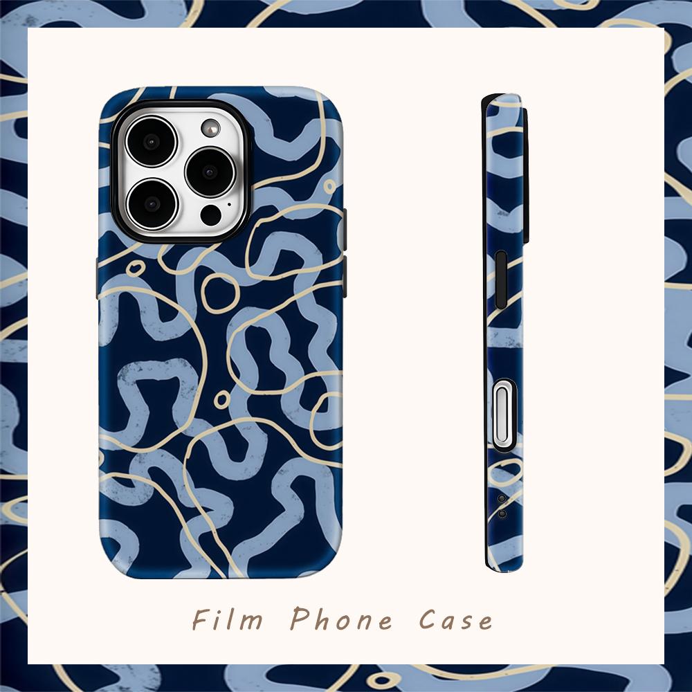 Navy Waves Gold & Blue Phone Case for IPhone 17AIR 16E 16 15 14 13 12 11 17 Pro Max Plus Double-layer Back Cover