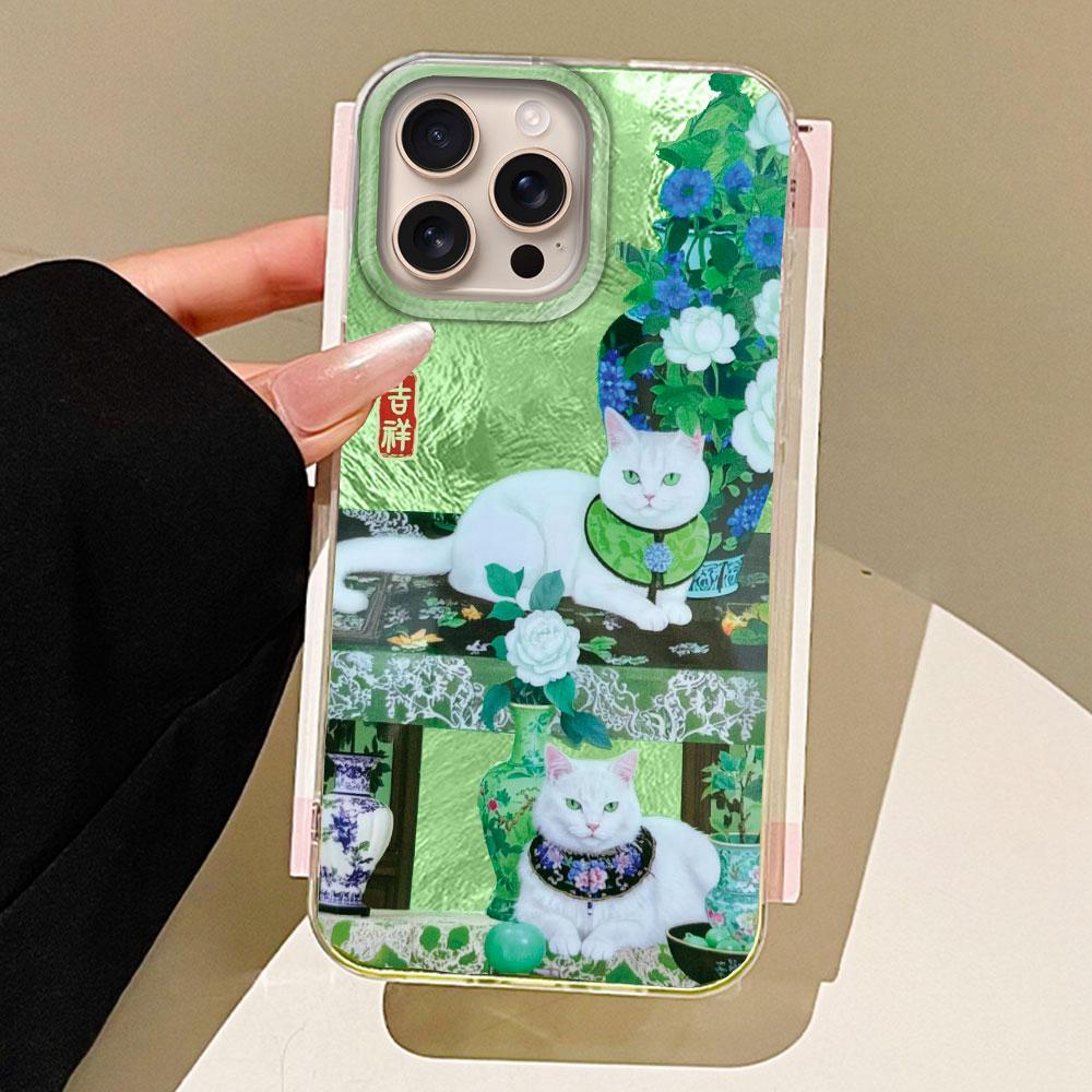 Cute Cat Flower Vortex Pattern Women Phone Case for Iphone 16 15 14 7 8 Plus 13 11 12 Pro Max X XS XR SE 2022 2020 16e 10 Cover