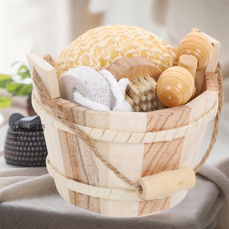 4/5/6pcs Natural Environmental Friendly Wooden Bucket-packed Spa Set Body Skin Cleaning Spa Bath Tool Gifts Sets