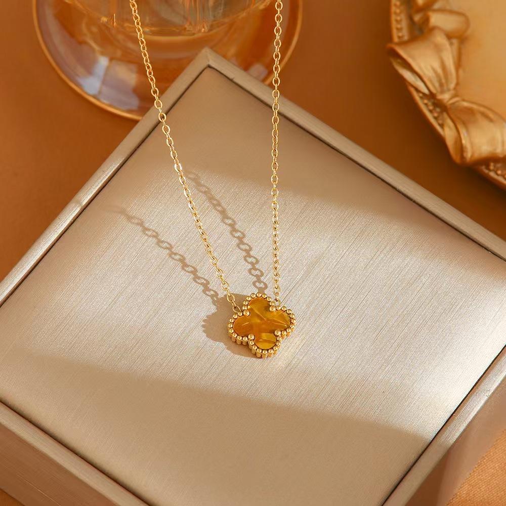 Ladies' Titanium Steel Colorful Lucky Clover Necklace Non Fading Clavicular Chain