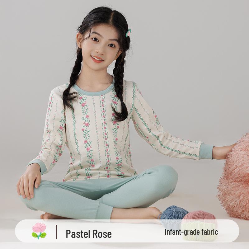 Детская теплая хлопковая пижама: Водолазки и брюки для мальчиков и девочек