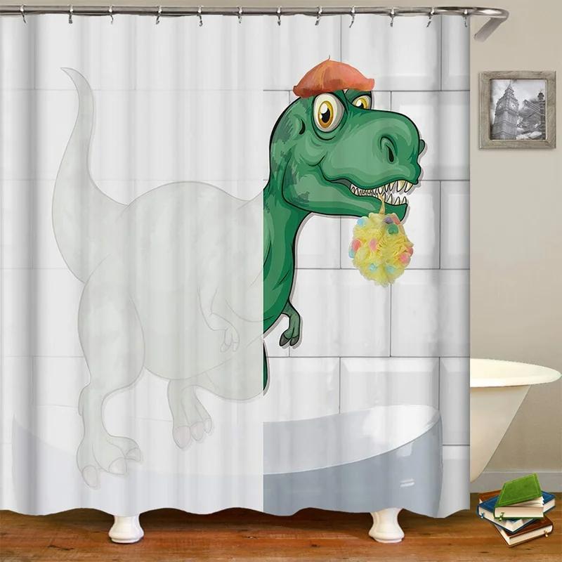 Забавный динозавр занавеска для душа ванная комната динозавр крутой для детей мальчики силуэт животное тень мультфильм белая ткань ванная комната домашний декор