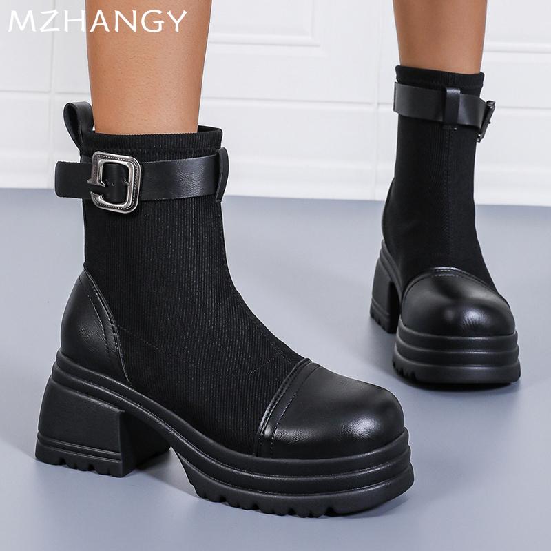 Женские ботильоны на платформе, кожаные туфли на среднем каблуке, массивные женские туфли 2025 года, модные зимние ботинки челси, туфли-лодочки Muje Botas