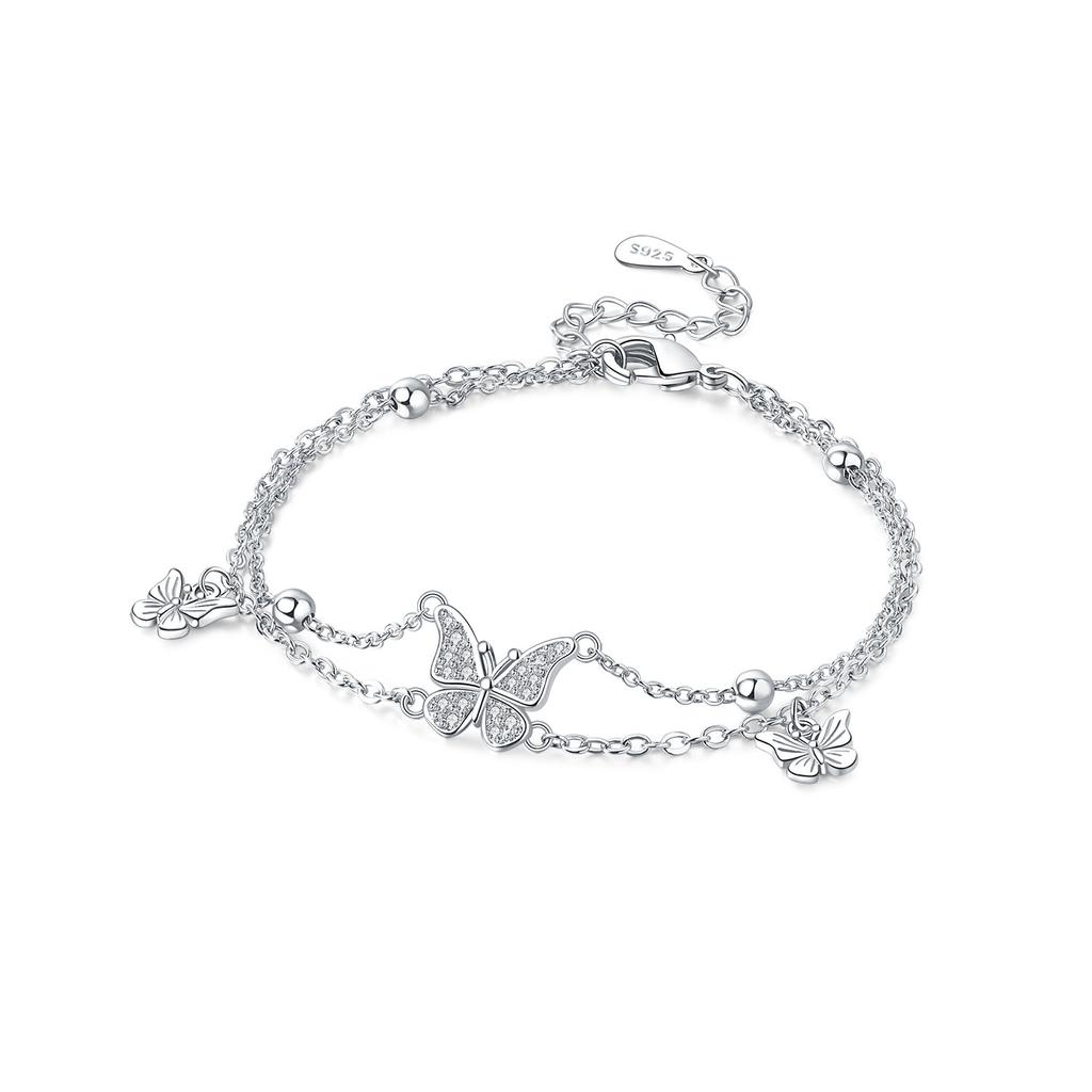 New 925 Silver Rose Gold Double-layer Heart Bracelet Chain Link Women Bracelet Birthday Festival Jewelry Gifts