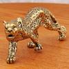 Retro Brass Leopard Figurine: Antique-Style Copper Decor for Office or Home