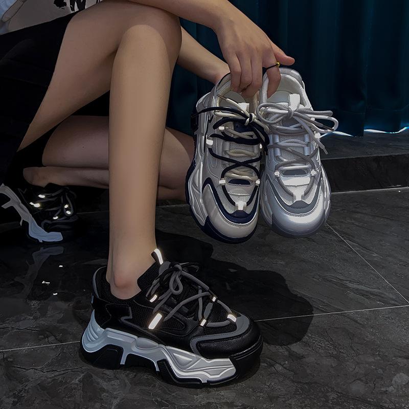 Daddy Shoes Women's Spring New Korean Version of Thick-soled Sports Shoes Round Toe Increased Student Casual Shoes