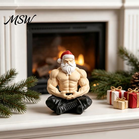 Unique Christmas Party Supplies Muscular Santa Claus Figurine, Funny Hilarious Resin Strong Statue, Novelty Festive Holiday Home Accents Collectible