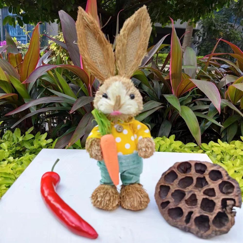 Cute High-25cm Straw Rabbits DIY Handmade Landscape Rabbit Statue Photography Props Gift Rabbit Decoration Garden Balcony