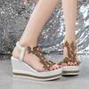 Fashion Butterfy Decorative Women's Wedge Sandals Summer New Hollow Open-toe Shoes Fashion Shiny Rhinestone Ladies Party Shoes Sandalias