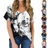 Women's Summer Fashion Casual Print V Neck Short Sleeve Top Blouse