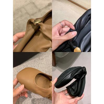 Версия из овчины~ Kink маленькая золотая пряжка яблочная голова мягкие восковые на плоской подошве туфли-лодочки женские с мелким вырезом туфли Мэри Джейн