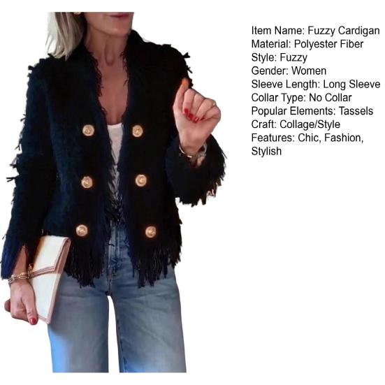 Women's Open Front Faux Fur Cardigan Fuzzy Dressy Shaggy Jacket Casual Long Sleeve Coat Fall Winter Outerwear