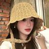 Spring and summer new hollow knitted fisherman hat children show face small straps sunshade sunscreen basin hat