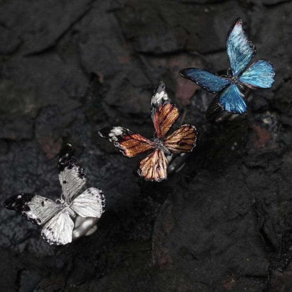 Vintage Realistic Butterfly Ring Shiny Opening Ring Stackable Dreamlike Butterfly Ring Decoration
