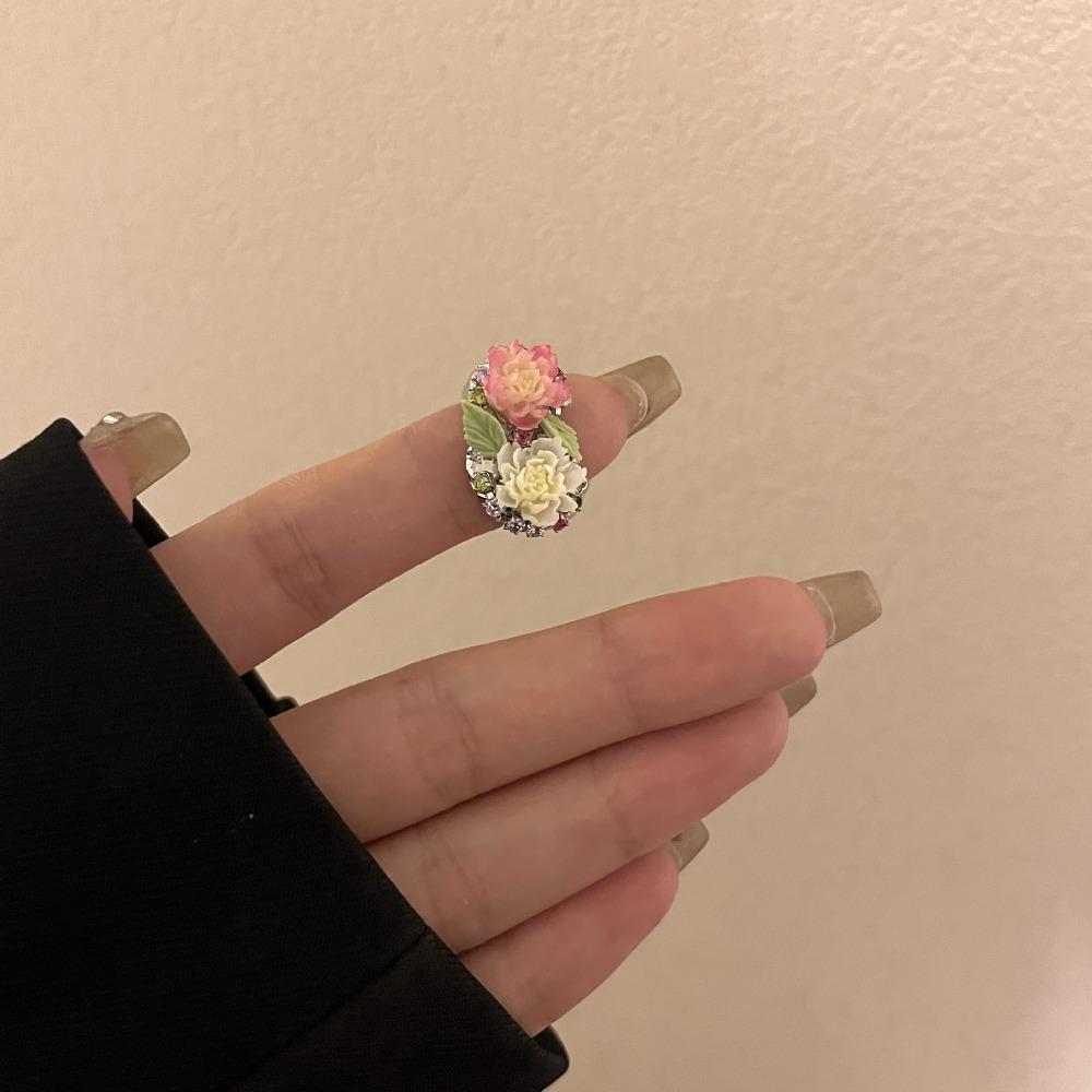 Flower Drip Oil Flower Ring Sweet Irregular Ring Temperament Enamel Finger Ring  Gift