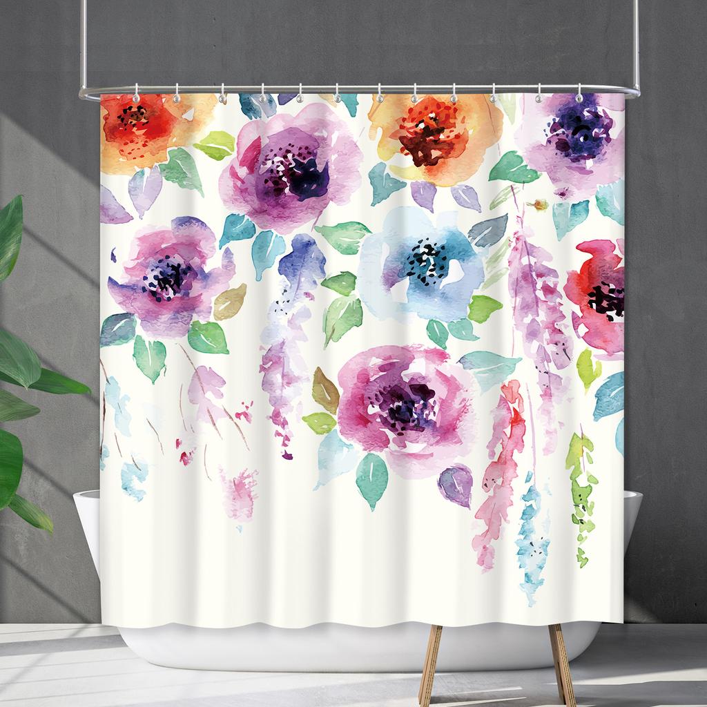 Зеленое растение Водонепроницаемая и устойчивая к плесени полиэстеровая шторка для ванной комнаты Шторка для душа Разделительная шторка Без пробивания