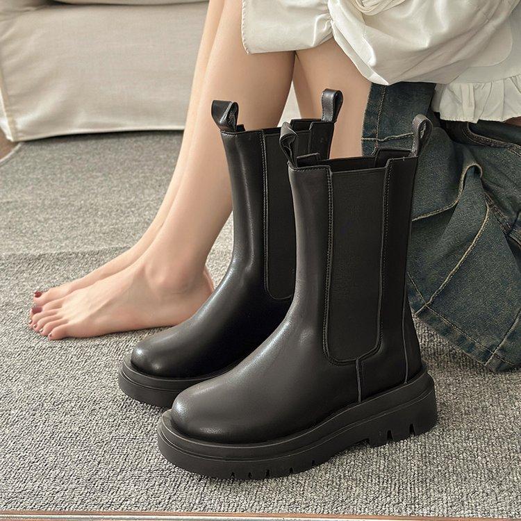 Ботинки женские весенние и осенние одинарные ботинки Muffin Thick Bottom Chelsea Short Boots Boots Mid-Caften Boots Smoke Tube Boots