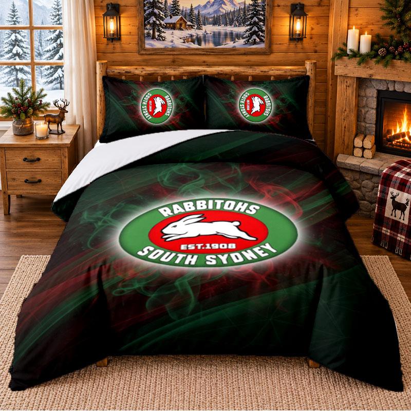 Printed 3Pcs Bedding Set South Sydney Rabbitohs Pattern Bed Sheet Pillowcase For Bedroom Decor