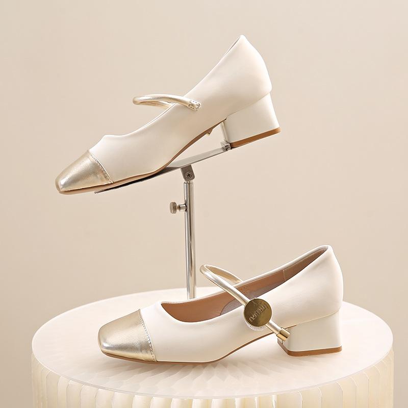 French Thick Heel Mary Jane Shoes Women's 2025 Spring and Autumn New Retro Square Head Light Mouth Single Shoes with Skirt Small Single Shoes