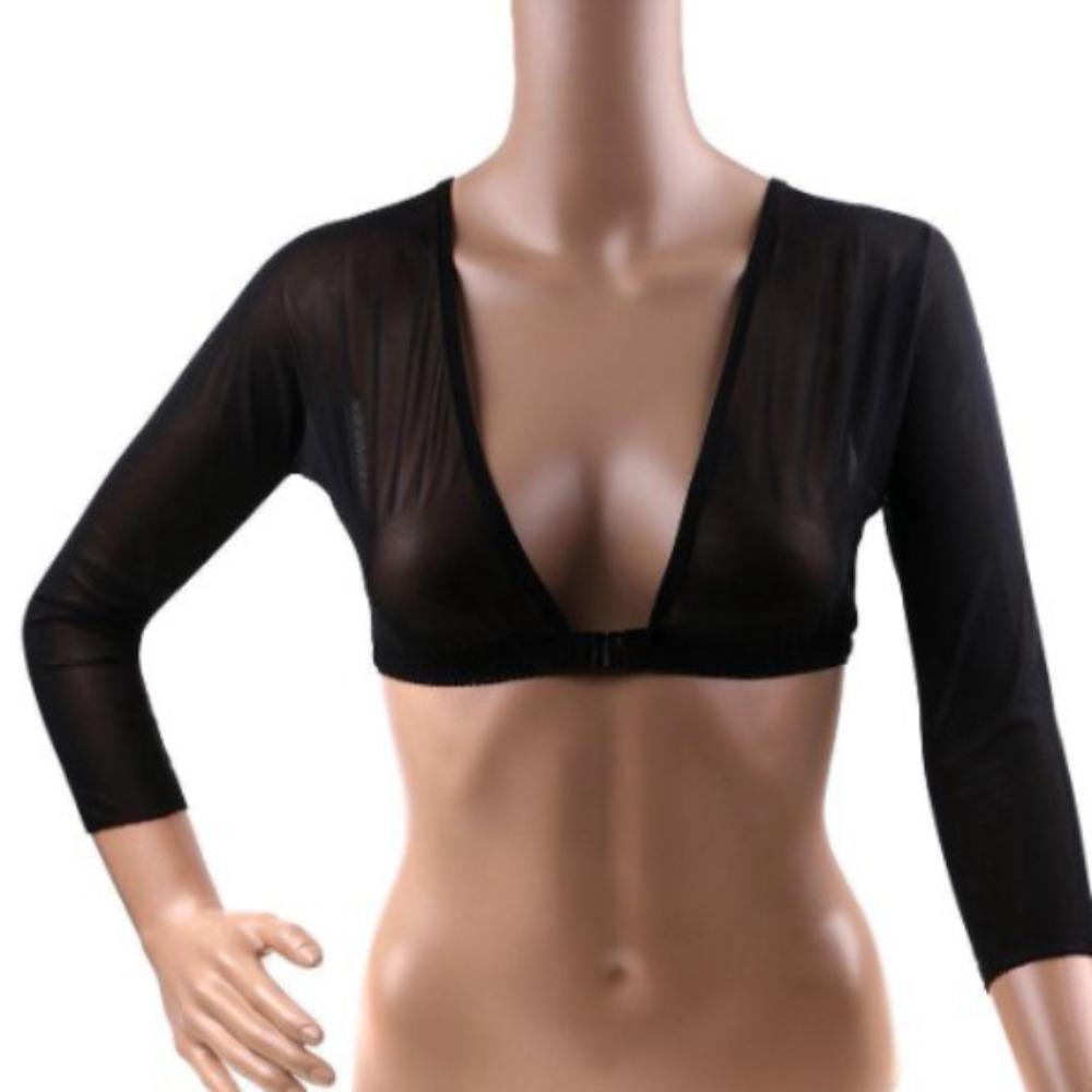 Mesh Navel Exposed Long Sleeved Acrylic Fibers Arm Wrap Portable Mesh Chest Support Top
