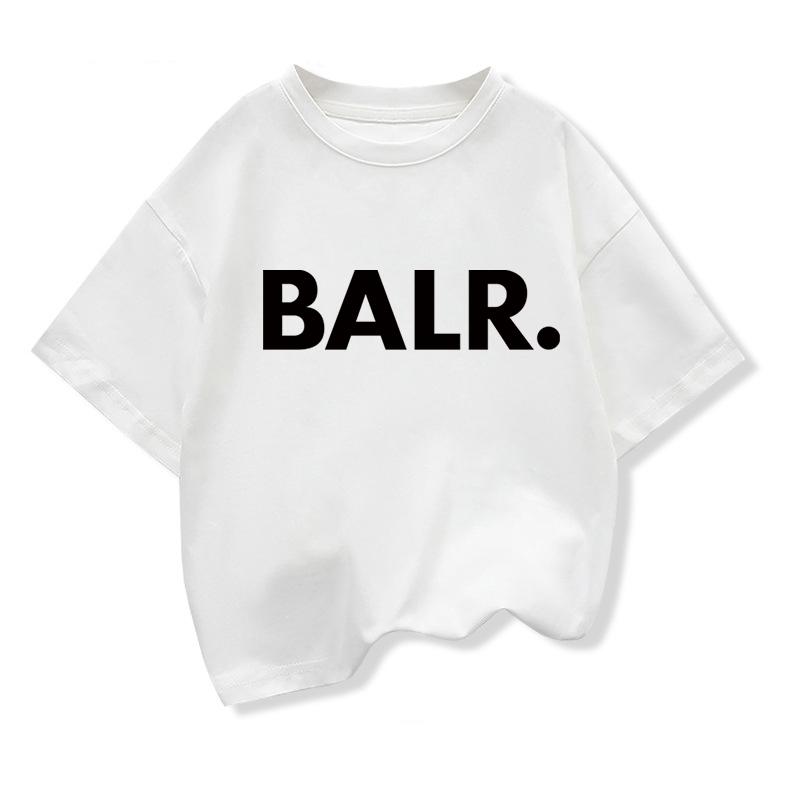 Летняя футболка для мальчиков Хлопок Повседневная Смешная BALR. Печать Крутые Свободные Топы с Круглым Вырезом для Малышей Детские Футболки с Коротким Рукавом Топы для Девочек