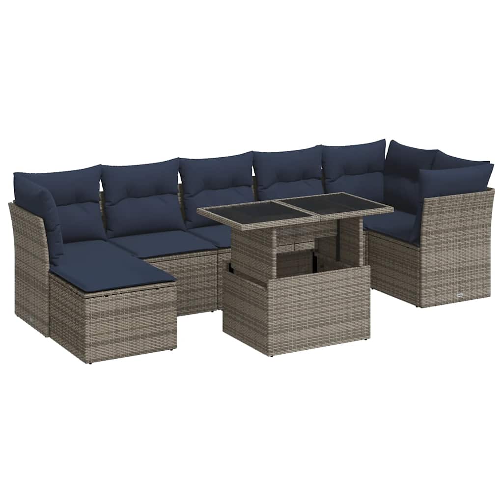 8 piece Garden Sofa Set with Cushions Grey Poly Rattan & Acacia