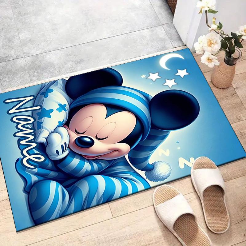 Custom Mickey Mat Personalized Name, Polyester Washable Indoor Entryway Rug, Gift for Christmas, Easter, Thanksgiving Day