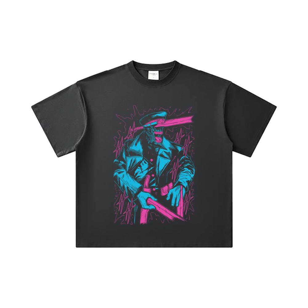 260 GSM Double Yarn 32 Count 100% Cotton Chainsaw Man V11 Katana Man Print Unisex Heavy Cotton T Shirt… More