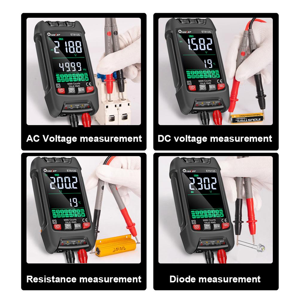 Цифровой мультиметр с цветным дисплеем, 9999 отсчетов, портативный мультиметр, бесконтактное зондирование NCV