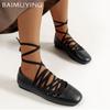Women Ballet Flats Shoes Square Toe Lace-up Loafers Shoes Woman 2025 Trend Winter Designer Elegant Office Shoes Casual Sneakers